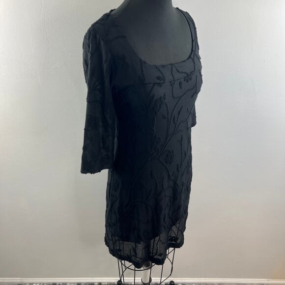 VTG Johnny Was Black Lace Shift Dress Scoop Neck Floral 3/4 Sleeve Size Small S - Picture 6 of 9